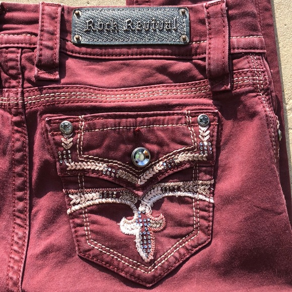 burgundy rock revival jeans